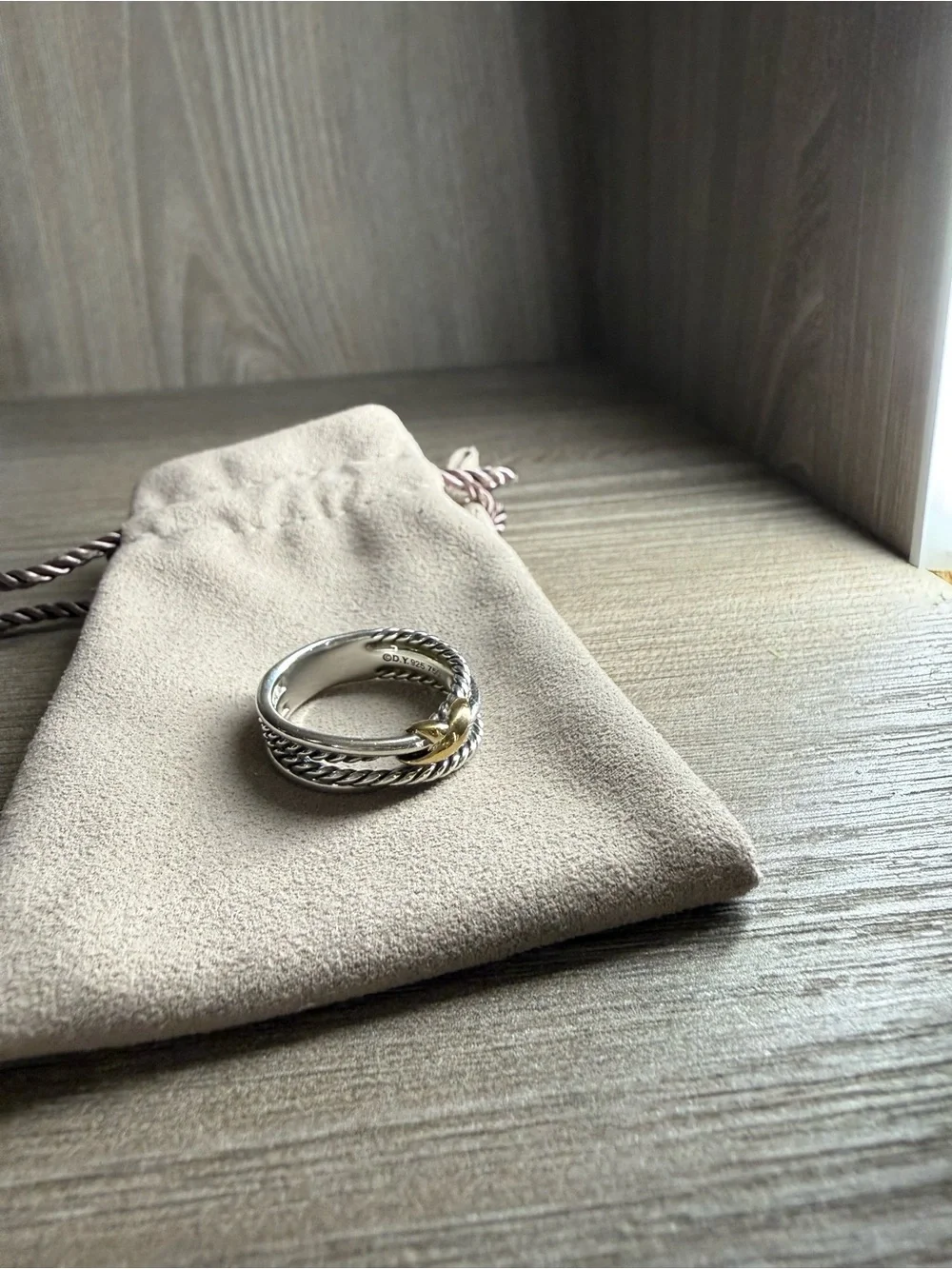 David Yurman Two-Tone Silver and Gold Knot Crossover Ring